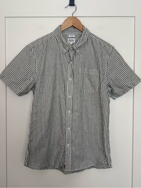 Bridge & Burn Shirt Men M Gray Slim Fit Striped Button Down Short Sleeve Linen B